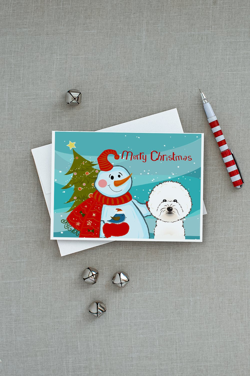 Snowman with Bichon Frise Greeting Cards Pack of 8 Blank Cards with Envelopes Whimsical A7 Size 5x7
