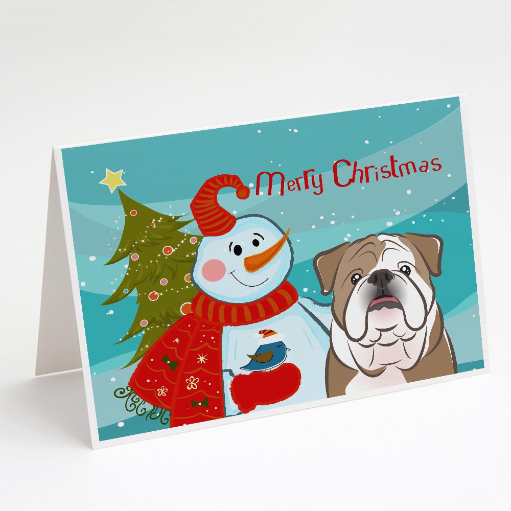 Snowman with English Bulldog  Greeting Cards Pack of 8 Blank Cards with Envelopes Whimsical A7 Size 5x7