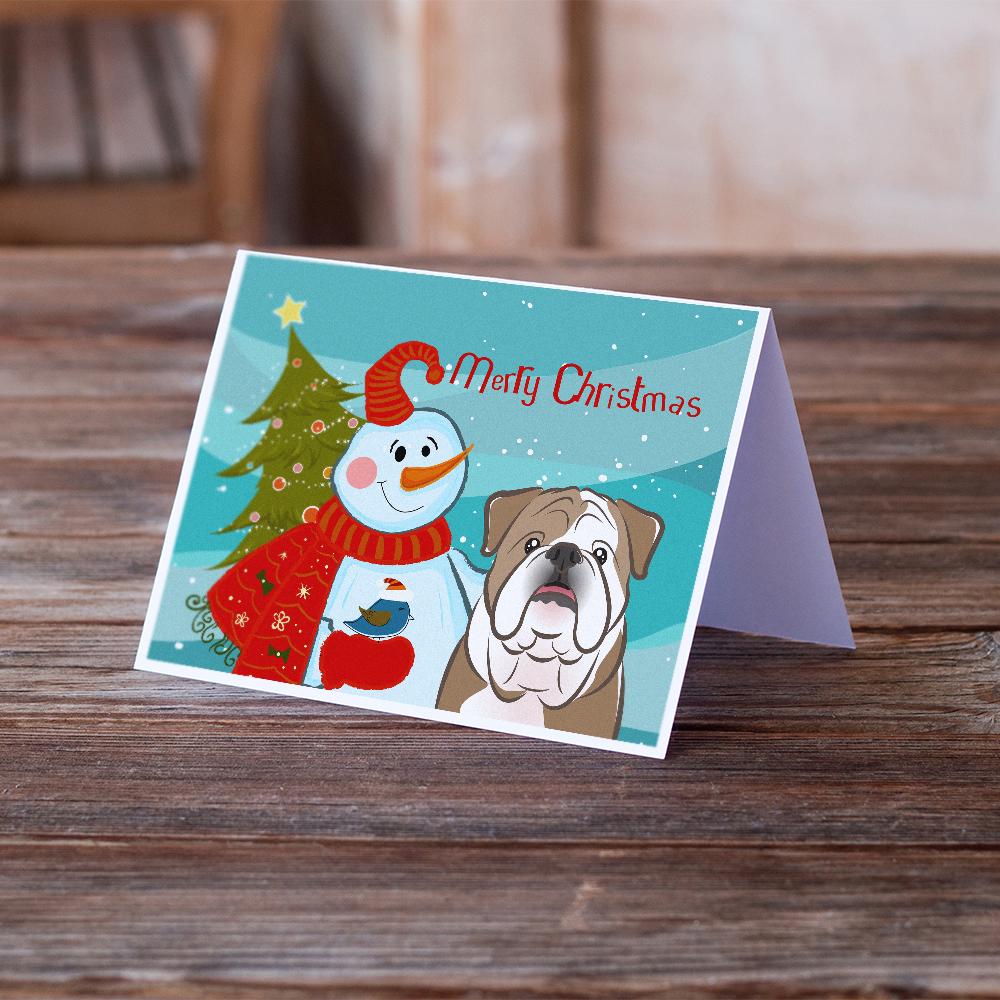 Snowman with English Bulldog  Greeting Cards Pack of 8 Blank Cards with Envelopes Whimsical A7 Size 5x7