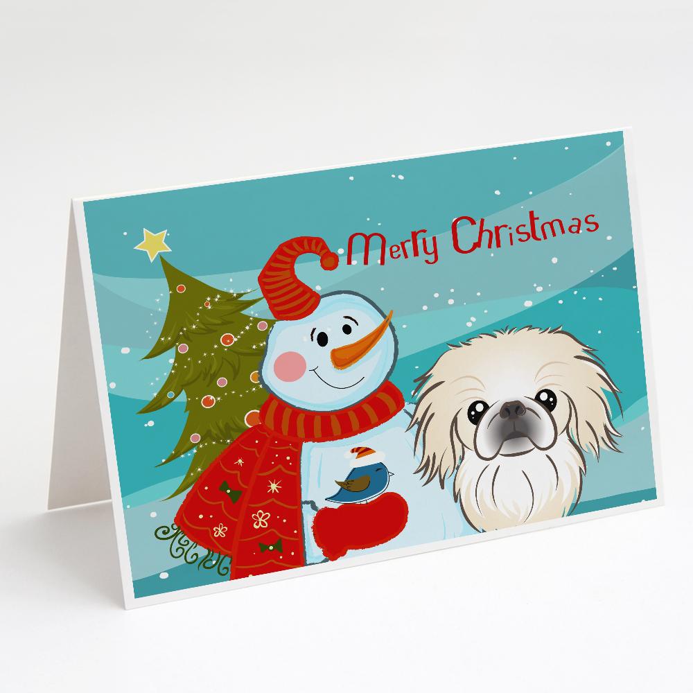 Snowman with Pekingese Greeting Cards Pack of 8 Blank Cards with Envelopes Whimsical A7 Size 5x7