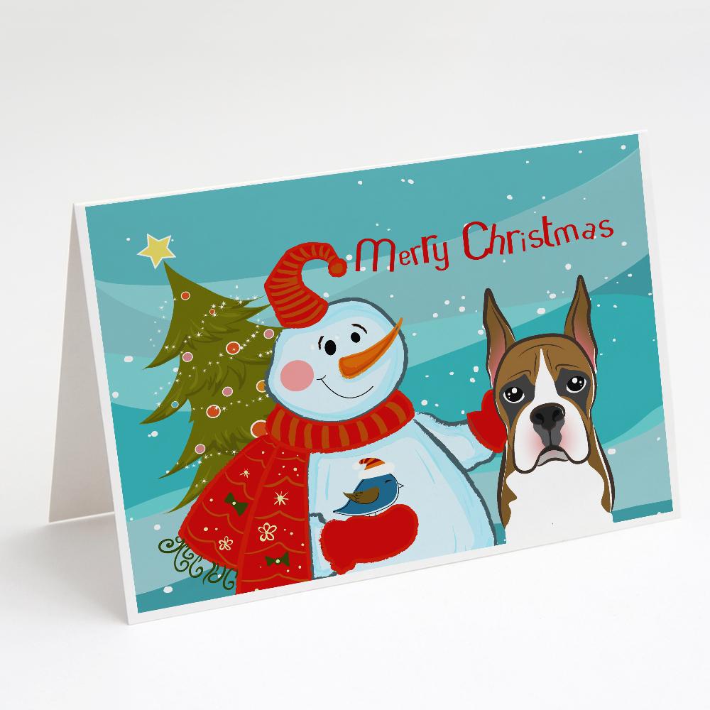 Snowman with Boxer Greeting Cards Pack of 8 Blank Cards with Envelopes Whimsical A7 Size 5x7