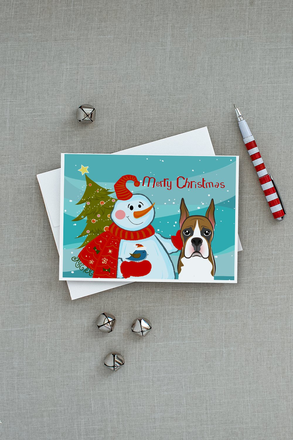 Snowman with Boxer Greeting Cards Pack of 8 Blank Cards with Envelopes Whimsical A7 Size 5x7