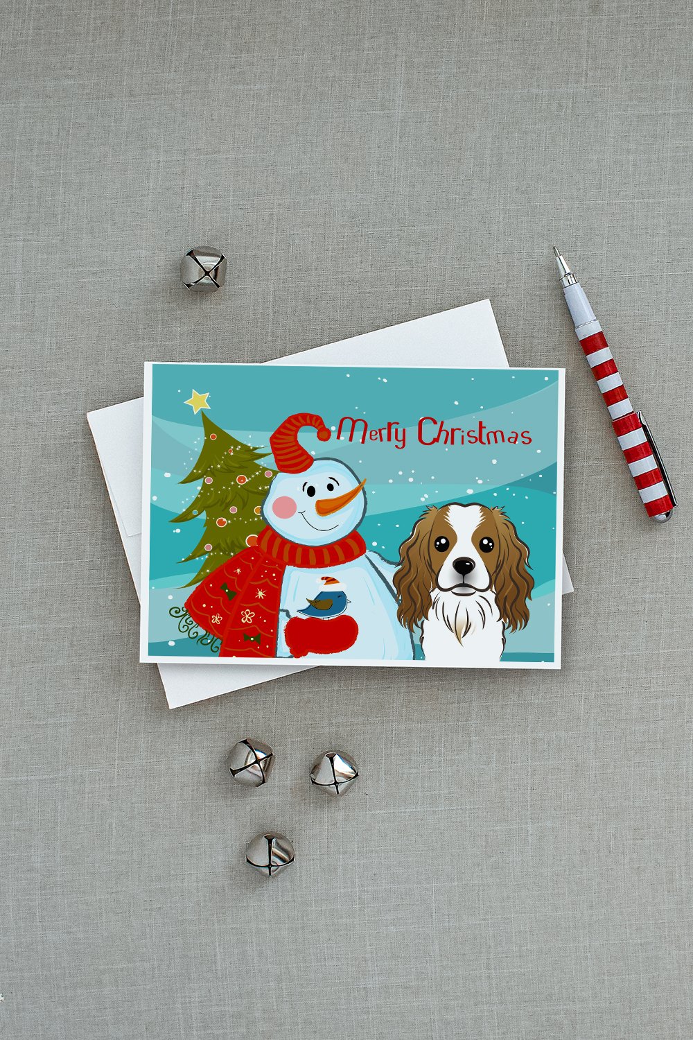Snowman with Cavalier Spaniel Greeting Cards Pack of 8 Blank Cards with Envelopes Whimsical A7 Size 5x7