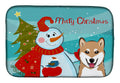 Snowman with Shiba Inu Dish Drying Mat Absorbent Dish Drying Mat Pad for Kitchen Counter Dish Drainer Mat for Countertop, 14 x 21", Multicolor