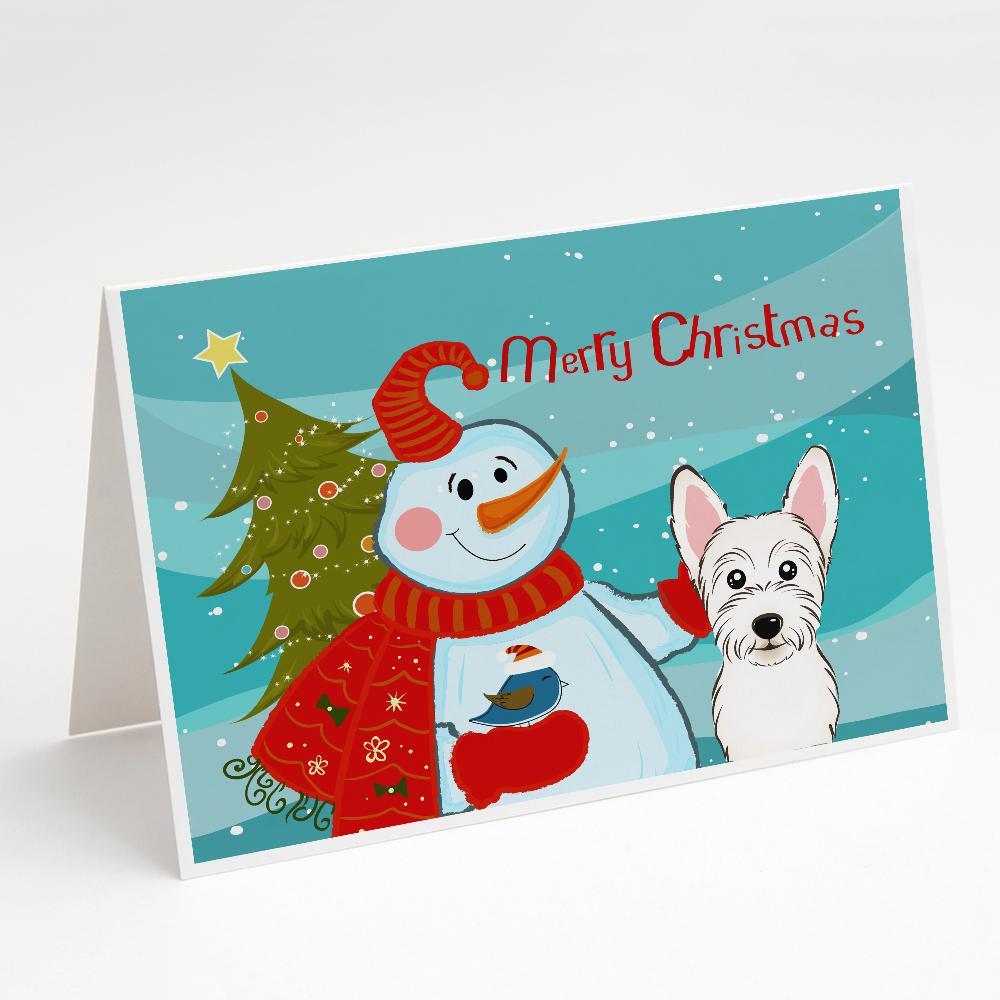 Snowman with Westie Greeting Cards Pack of 8 Blank Cards with Envelopes Whimsical A7 Size 5x7