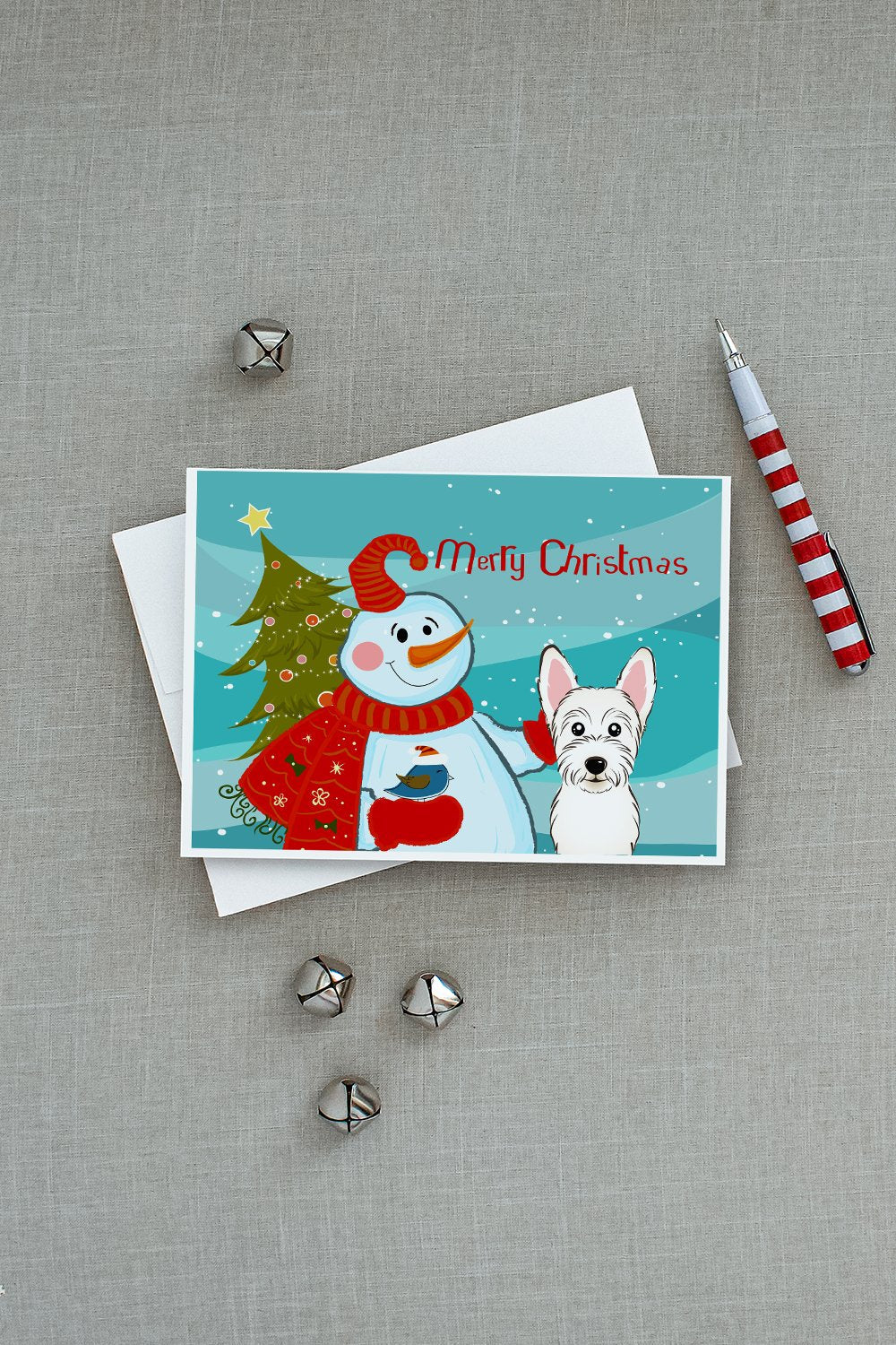 Snowman with Westie Greeting Cards Pack of 8 Blank Cards with Envelopes Whimsical A7 Size 5x7