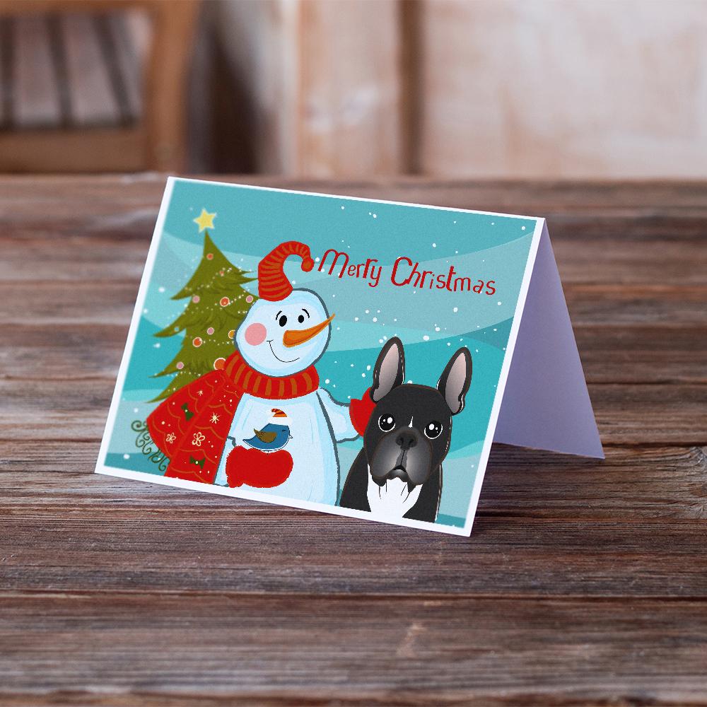 Snowman with French Bulldog Greeting Cards Pack of 8 Blank Cards with Envelopes Whimsical A7 Size 5x7