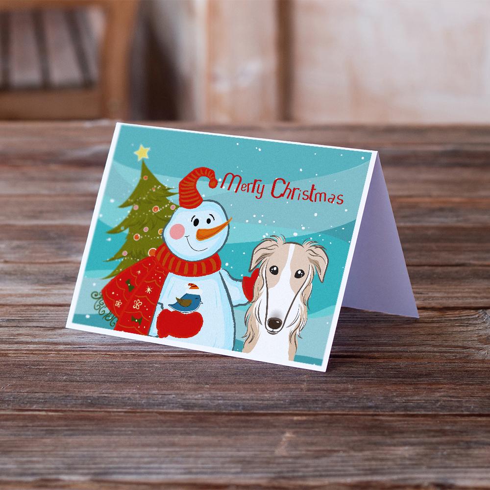 Snowman with Borzoi Greeting Cards Pack of 8 Blank Cards with Envelopes Whimsical A7 Size 5x7