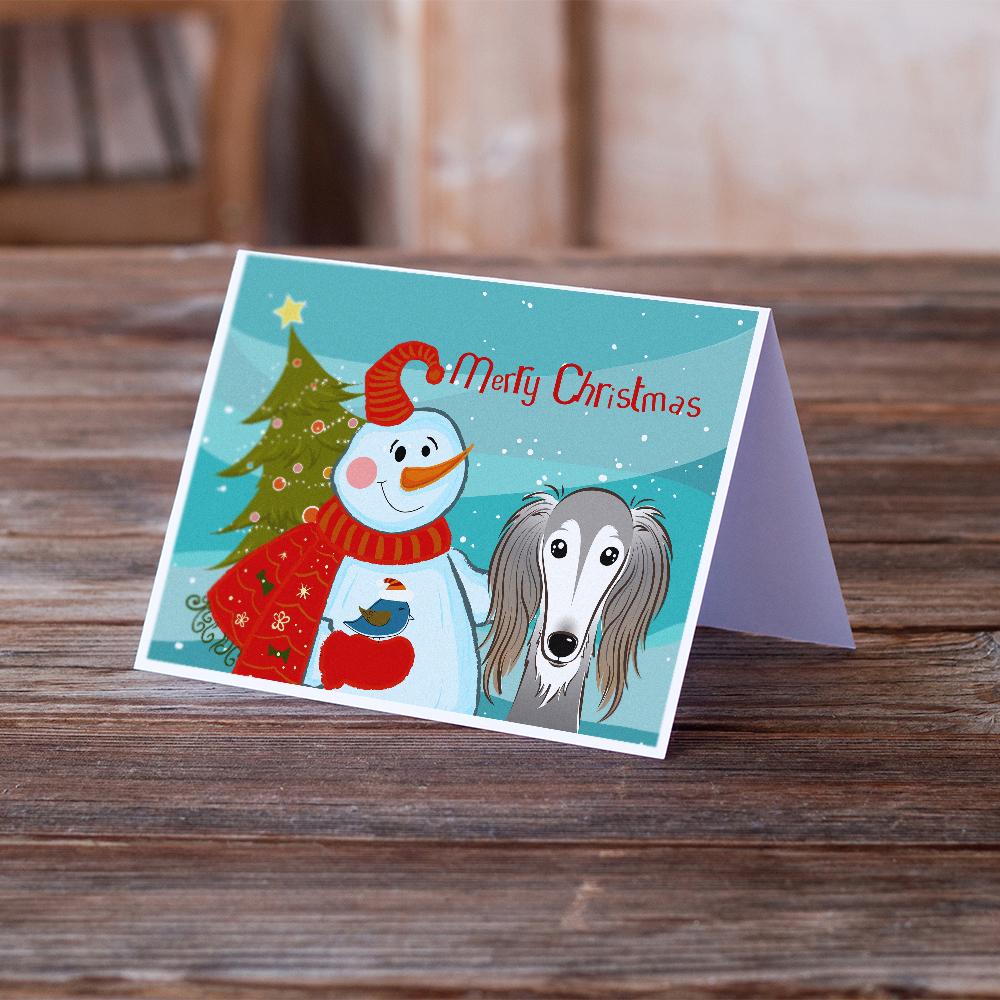 Snowman with Saluki Greeting Cards Pack of 8 Blank Cards with Envelopes Whimsical A7 Size 5x7