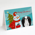 Snowman with Japanese Chin Greeting Cards Pack of 8 Blank Cards with Envelopes Whimsical A7 Size 5x7