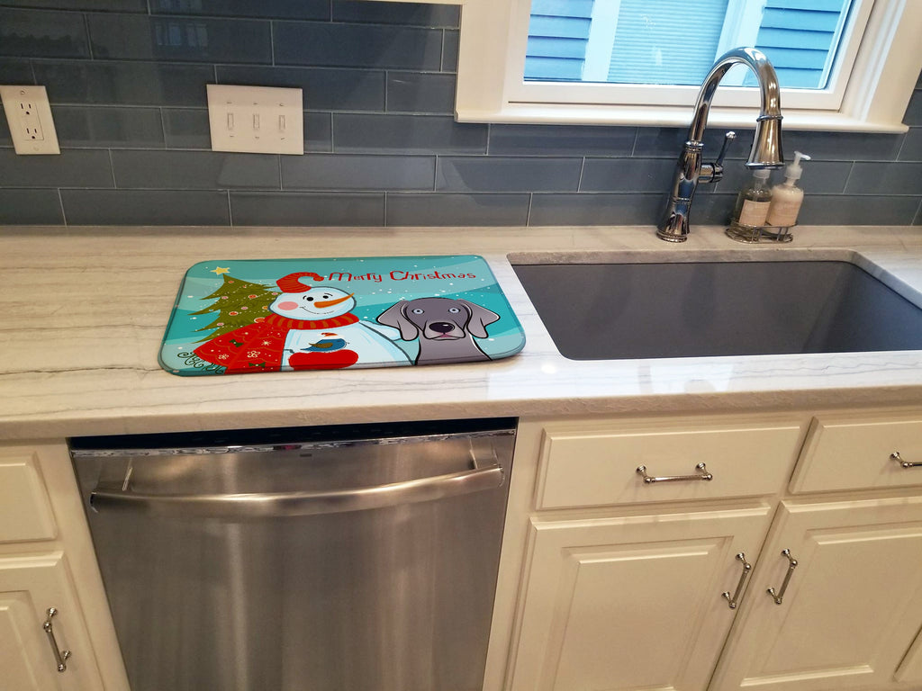 Snowman with Weimaraner Dish Drying Mat Absorbent Dish Drying Mat Pad for Kitchen Counter Dish Drainer Mat for Countertop, 14 x 21", Multicolor
