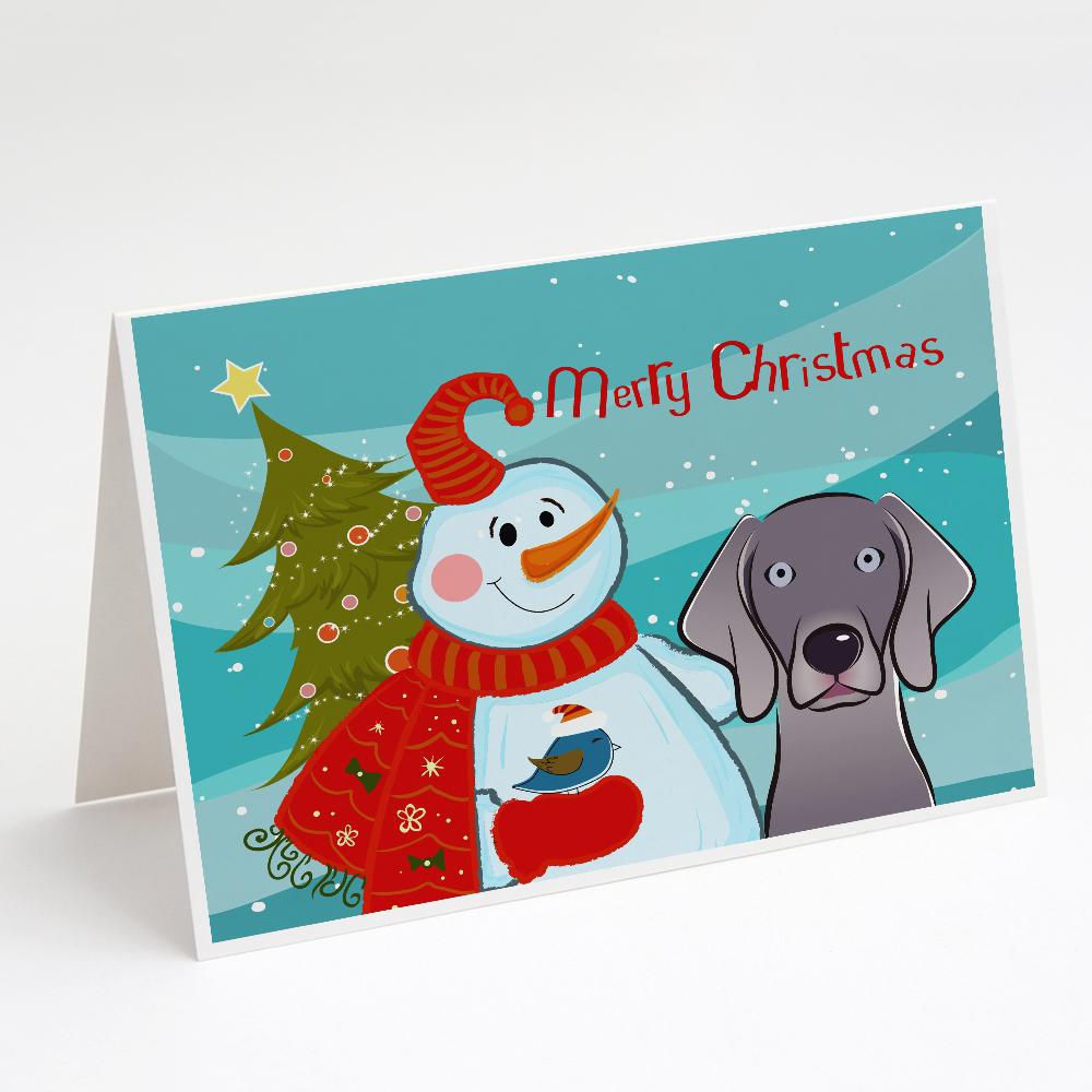 Snowman with Weimaraner Greeting Cards Pack of 8 Blank Cards with Envelopes Whimsical A7 Size 5x7