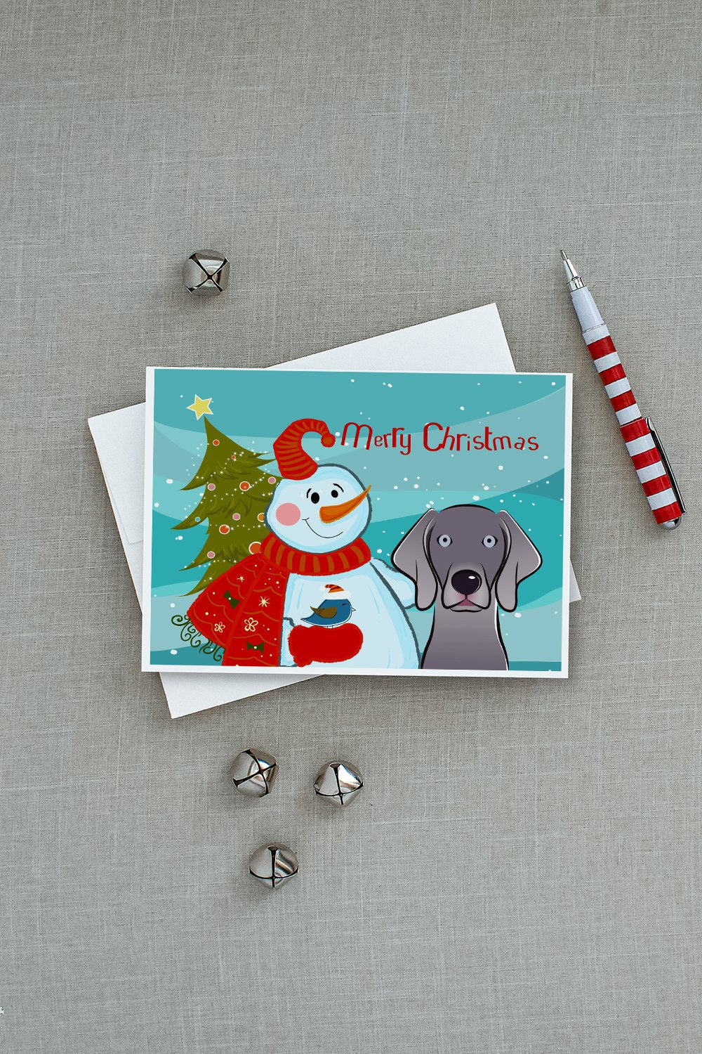 Snowman with Weimaraner Greeting Cards Pack of 8 Blank Cards with Envelopes Whimsical A7 Size 5x7