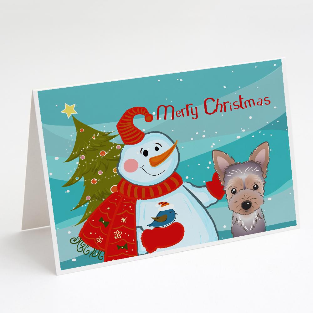 Snowman with Yorkie Puppy Greeting Cards Pack of 8 Blank Cards with Envelopes Whimsical A7 Size 5x7