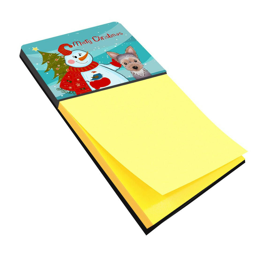 Snowman with Yorkie Puppy Watercolor Sticky Note Holder Refillable Dispenser Desk Accessory 3x3 Pad Gift