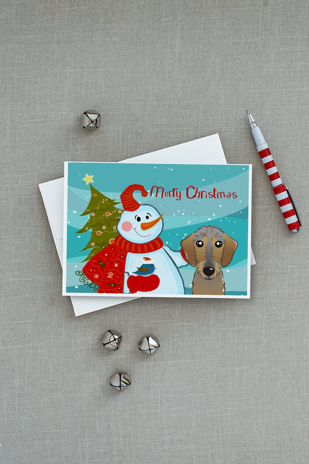 Snowman with Wirehaired Dachshund Greeting Cards Pack of 8 Blank Cards with Envelopes Whimsical A7 Size 5x7