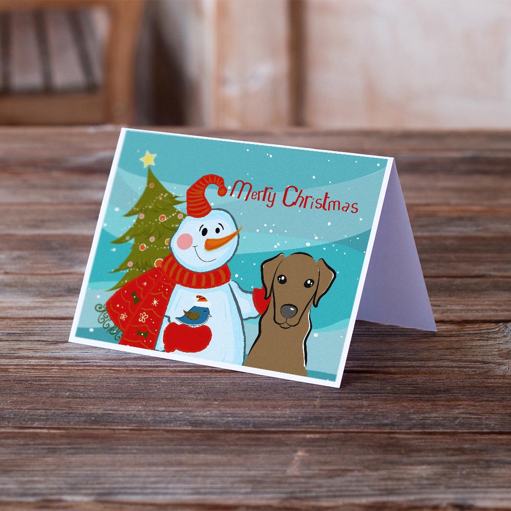 Snowman with Chocolate Labrador Greeting Cards Pack of 8 Blank Cards with Envelopes Whimsical A7 Size 5x7