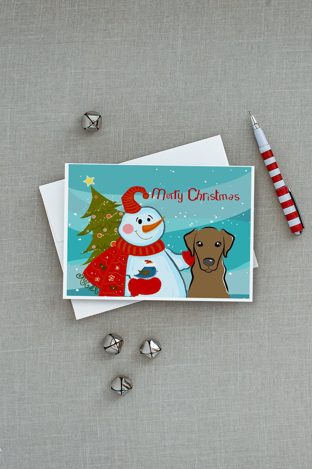 Snowman with Chocolate Labrador Greeting Cards Pack of 8 Blank Cards with Envelopes Whimsical A7 Size 5x7