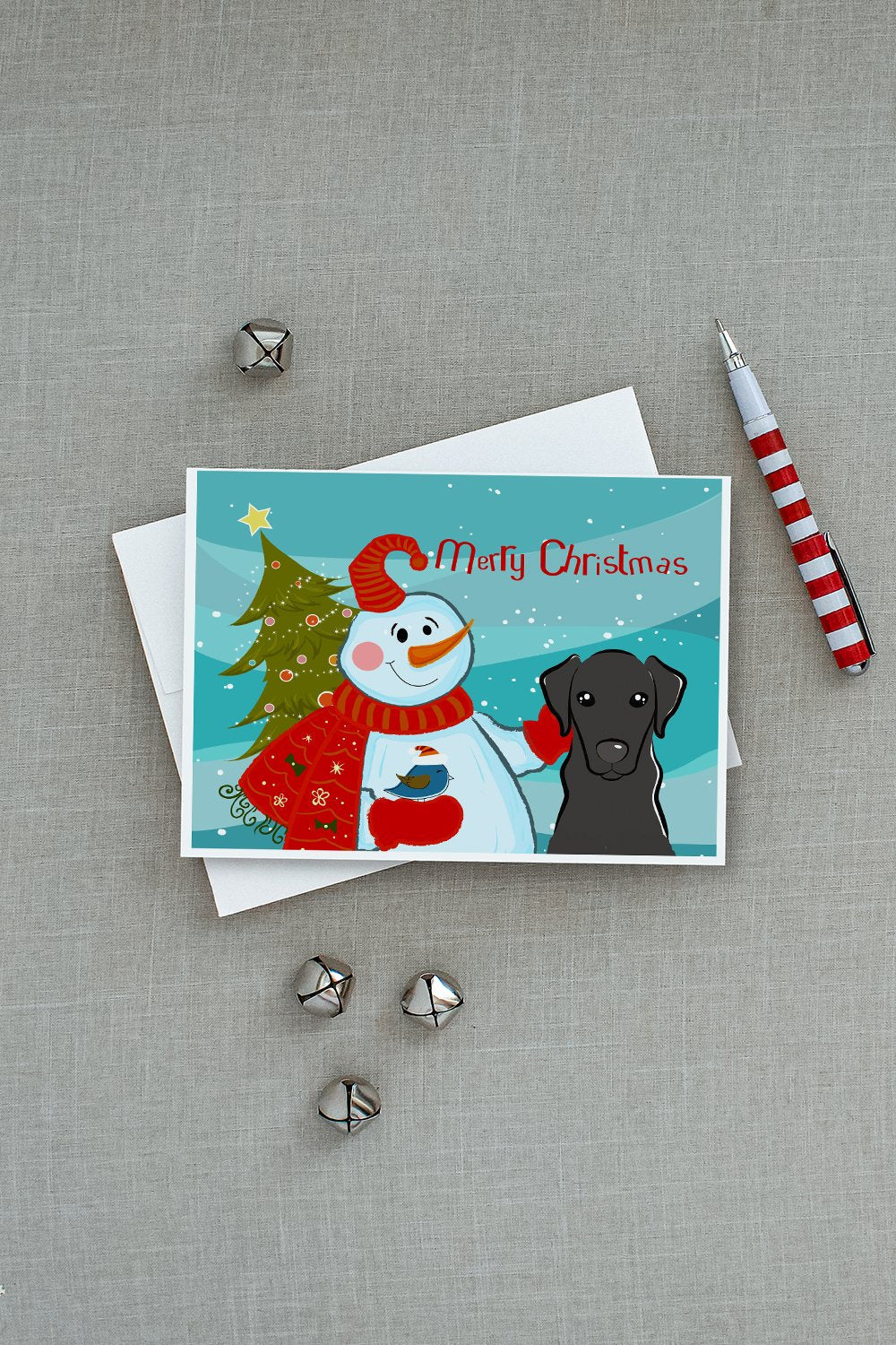 Snowman with Black Labrador Greeting Cards Pack of 8 Blank Cards with Envelopes Whimsical A7 Size 5x7