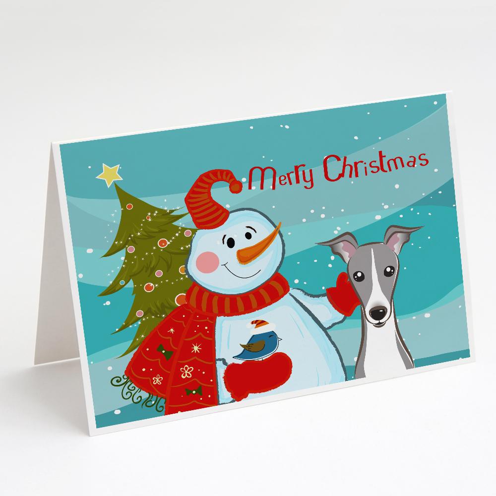 Snowman with Italian Greyhound Greeting Cards Pack of 8 Blank Cards with Envelopes Whimsical A7 Size 5x7