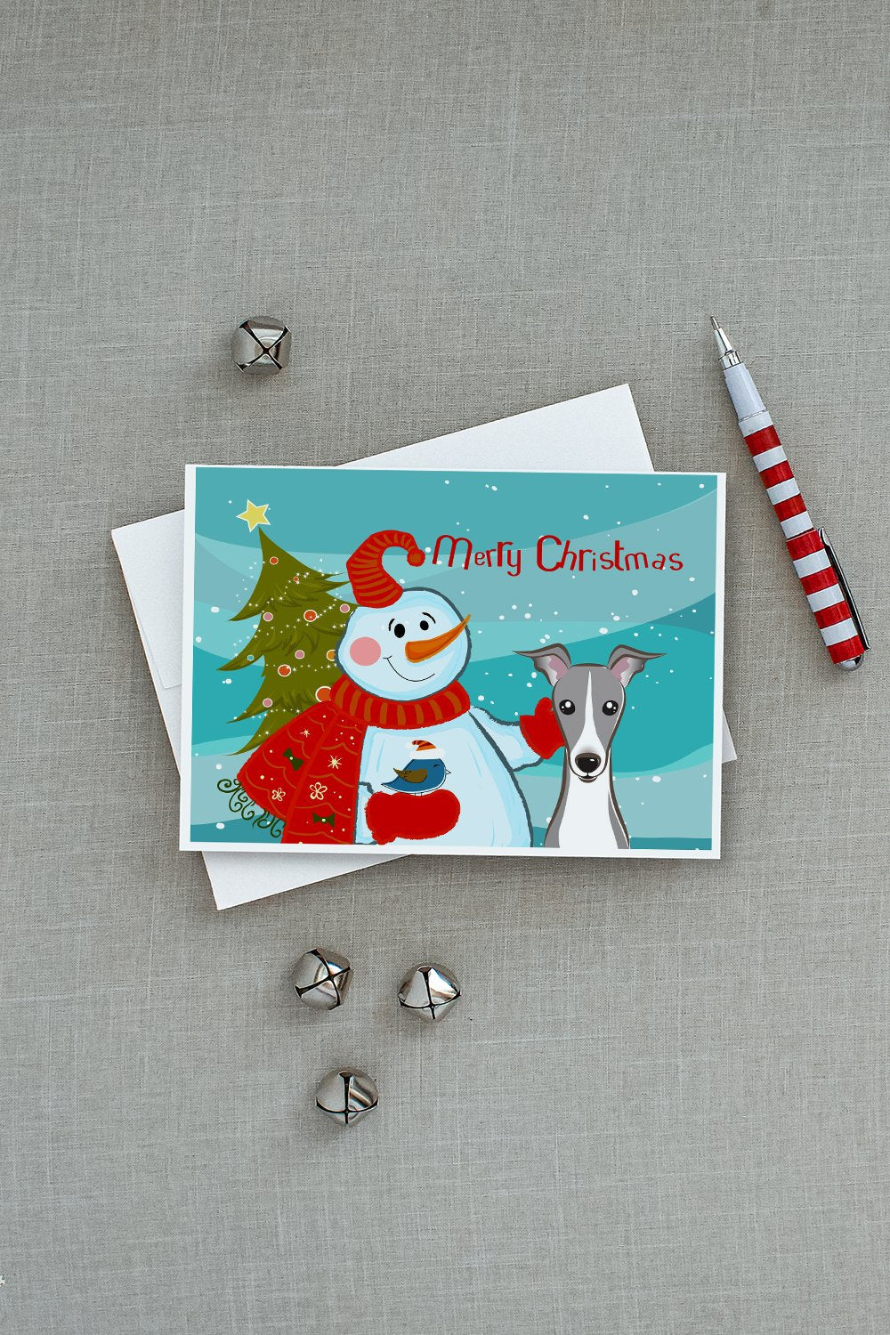 Snowman with Italian Greyhound Greeting Cards Pack of 8 Blank Cards with Envelopes Whimsical A7 Size 5x7