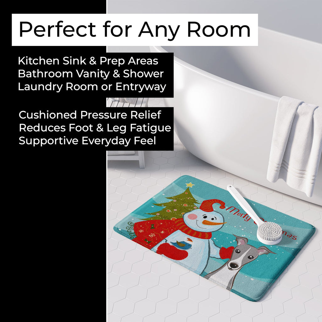 Snowman with Italian Greyhound Memory Foam Kitchen Mat Machine Washable Anti-Fatigue Cushion Comfort Bath or Kitchen Rug