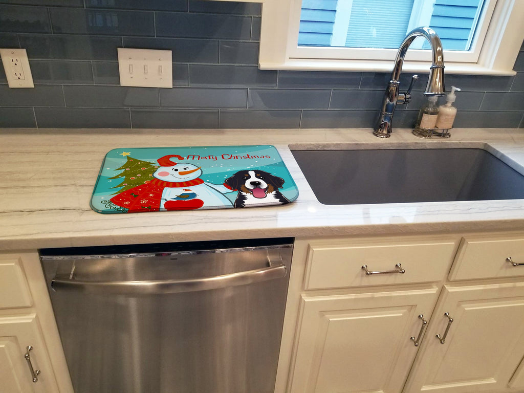 Snowman with Bernese Mountain Dog Dish Drying Mat Absorbent Dish Drying Mat Pad for Kitchen Counter Dish Drainer Mat for Countertop, 14 x 21", Multicolor