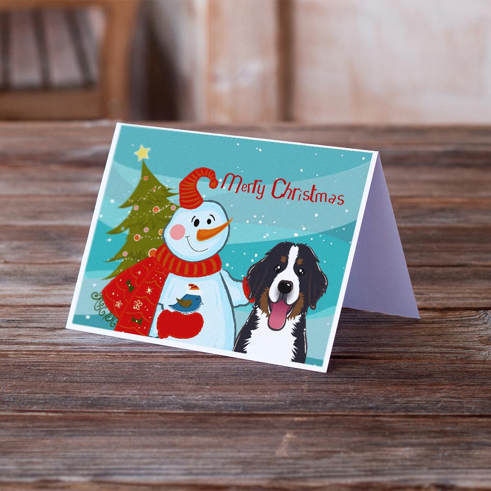 Snowman with Bernese Mountain Dog Greeting Cards Pack of 8 Blank Cards with Envelopes Whimsical A7 Size 5x7