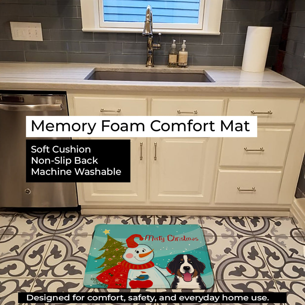 Snowman with Bernese Mountain Dog Memory Foam Kitchen Mat Machine Washable Anti-Fatigue Cushion Comfort Bath or Kitchen Rug