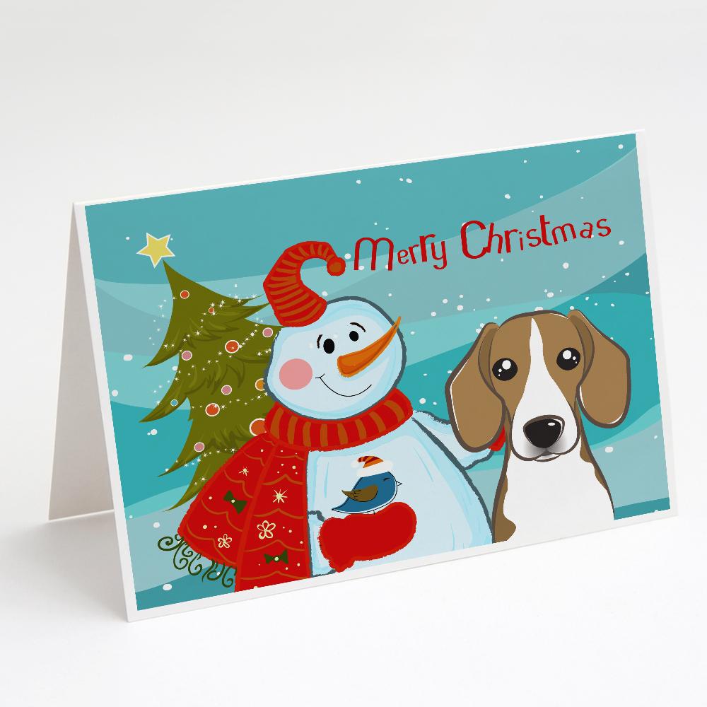 Snowman with Beagle Greeting Cards Pack of 8 Blank Cards with Envelopes Whimsical A7 Size 5x7