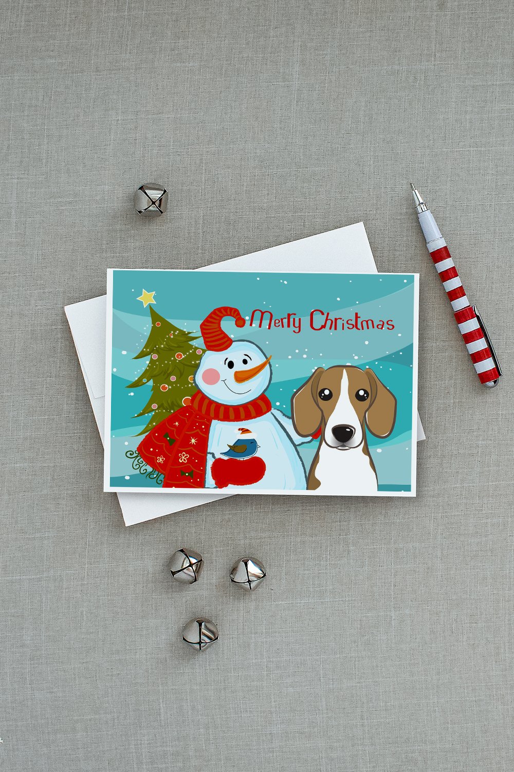 Snowman with Beagle Greeting Cards Pack of 8 Blank Cards with Envelopes Whimsical A7 Size 5x7