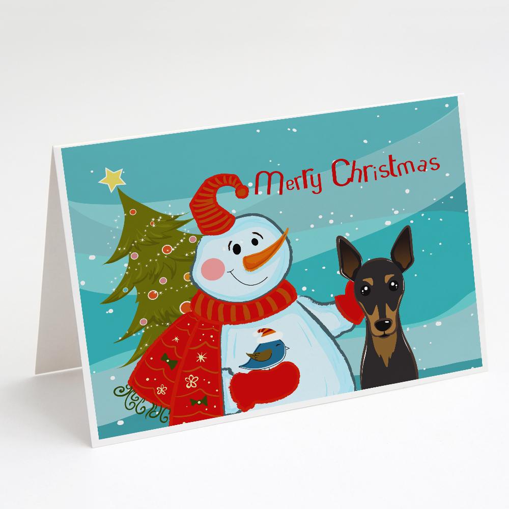 Snowman with Min Pin Greeting Cards Pack of 8 Blank Cards with Envelopes Whimsical A7 Size 5x7