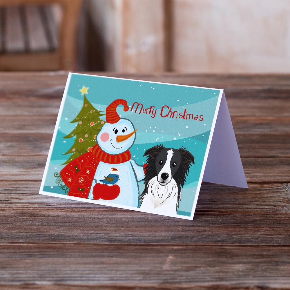 Snowman with Border Collie Greeting Cards Pack of 8 Blank Cards with Envelopes Whimsical A7 Size 5x7