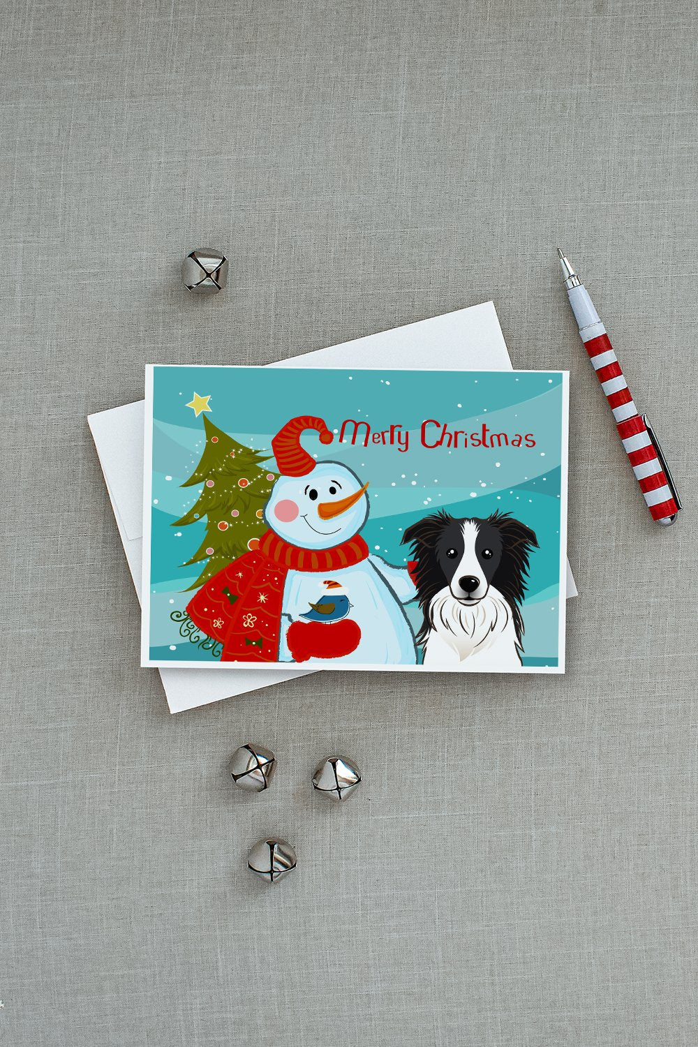 Snowman with Border Collie Greeting Cards Pack of 8 Blank Cards with Envelopes Whimsical A7 Size 5x7