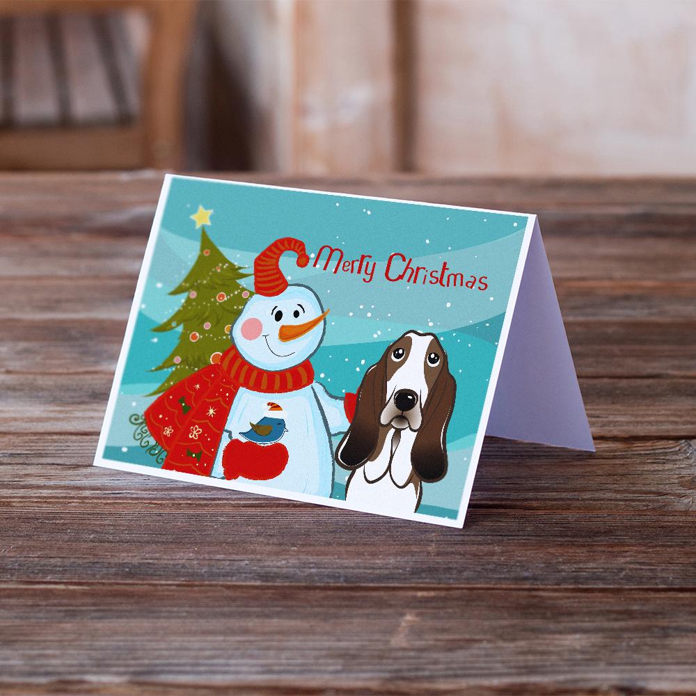 Snowman with Basset Hound Greeting Cards Pack of 8 Blank Cards with Envelopes Whimsical A7 Size 5x7