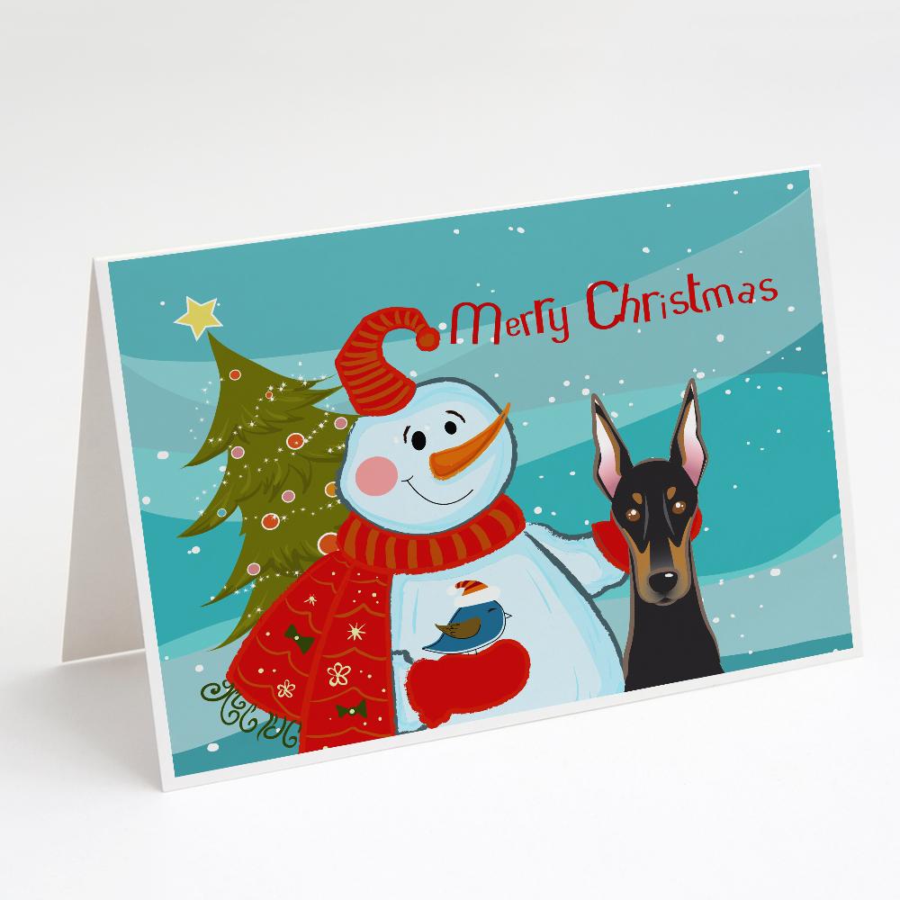 Snowman with Doberman Greeting Cards Pack of 8 Blank Cards with Envelopes Whimsical A7 Size 5x7