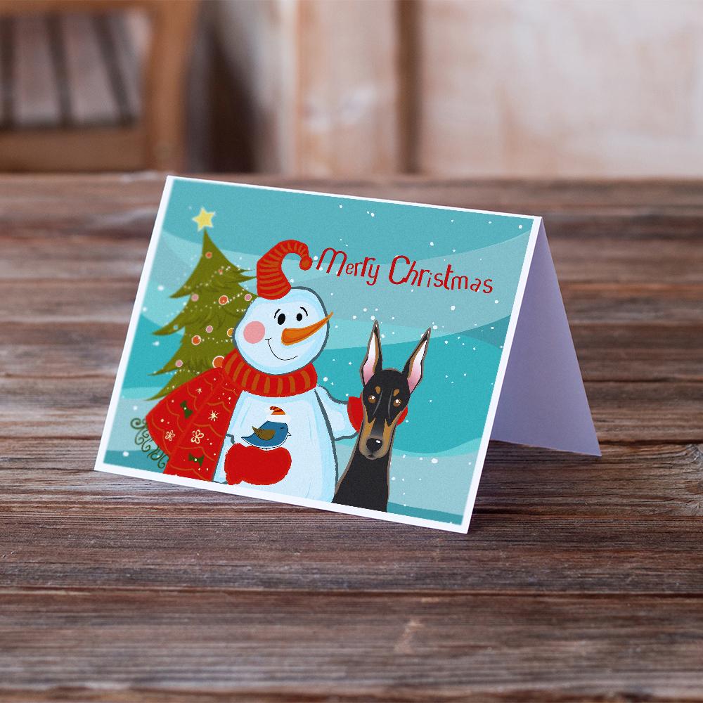Snowman with Doberman Greeting Cards Pack of 8 Blank Cards with Envelopes Whimsical A7 Size 5x7