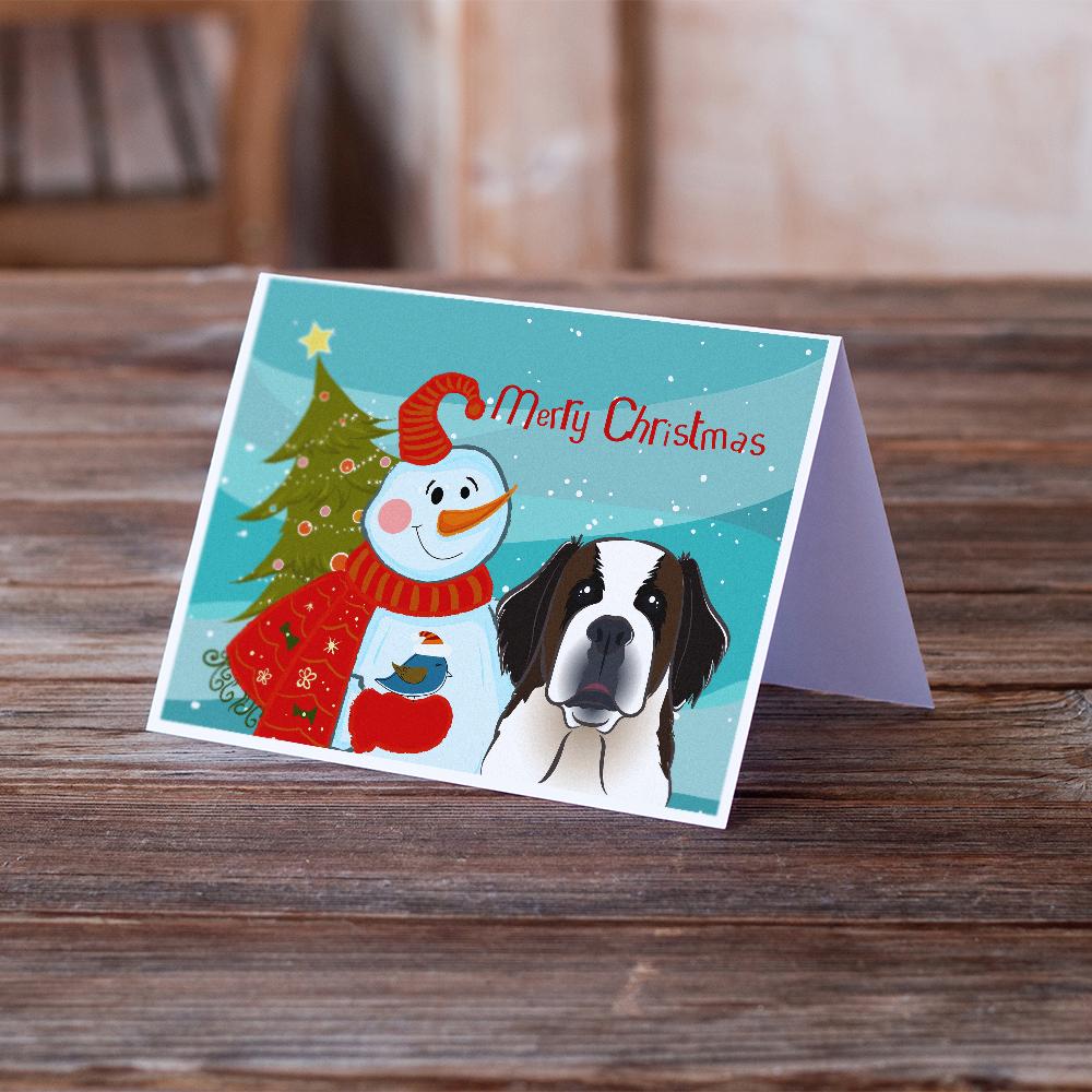 Snowman with Saint Bernard Greeting Cards Pack of 8 Blank Cards with Envelopes Whimsical A7 Size 5x7