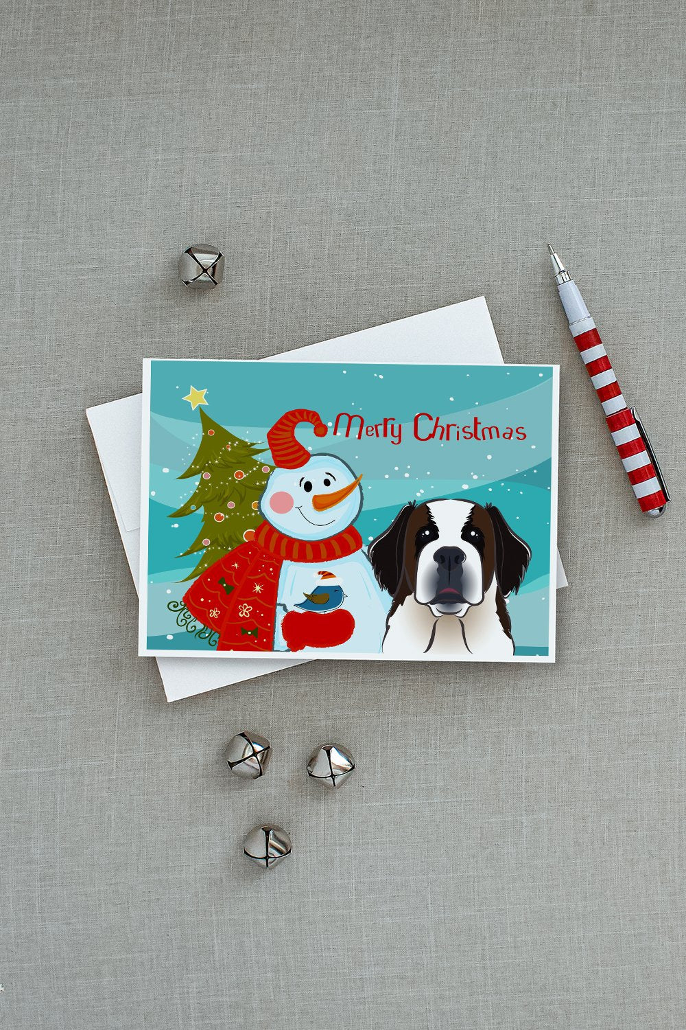 Snowman with Saint Bernard Greeting Cards Pack of 8 Blank Cards with Envelopes Whimsical A7 Size 5x7