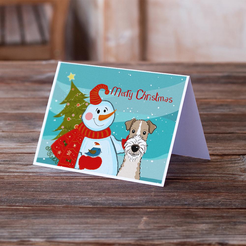Snowman with Wire Haired Fox Terrier Greeting Cards Pack of 8 Blank Cards with Envelopes Whimsical A7 Size 5x7