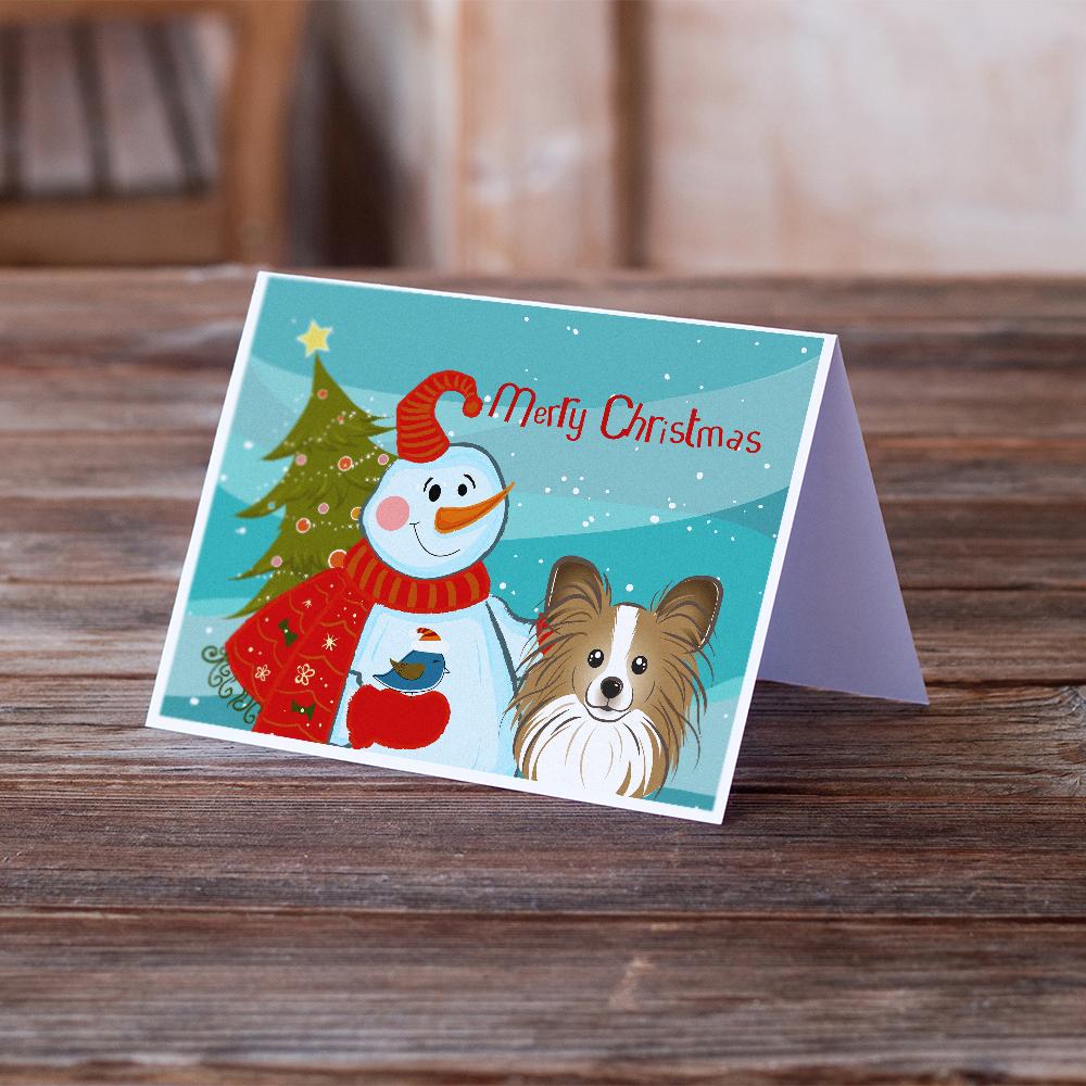 Snowman with Papillon Greeting Cards Pack of 8 Blank Cards with Envelopes Whimsical A7 Size 5x7