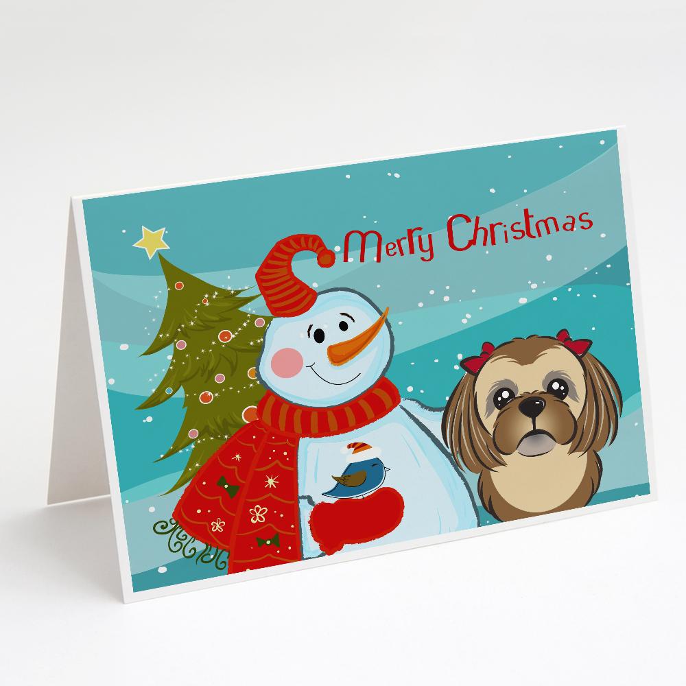 Snowman with Chocolate Brown Shih Tzu Greeting Cards Pack of 8 Blank Cards with Envelopes Whimsical A7 Size 5x7