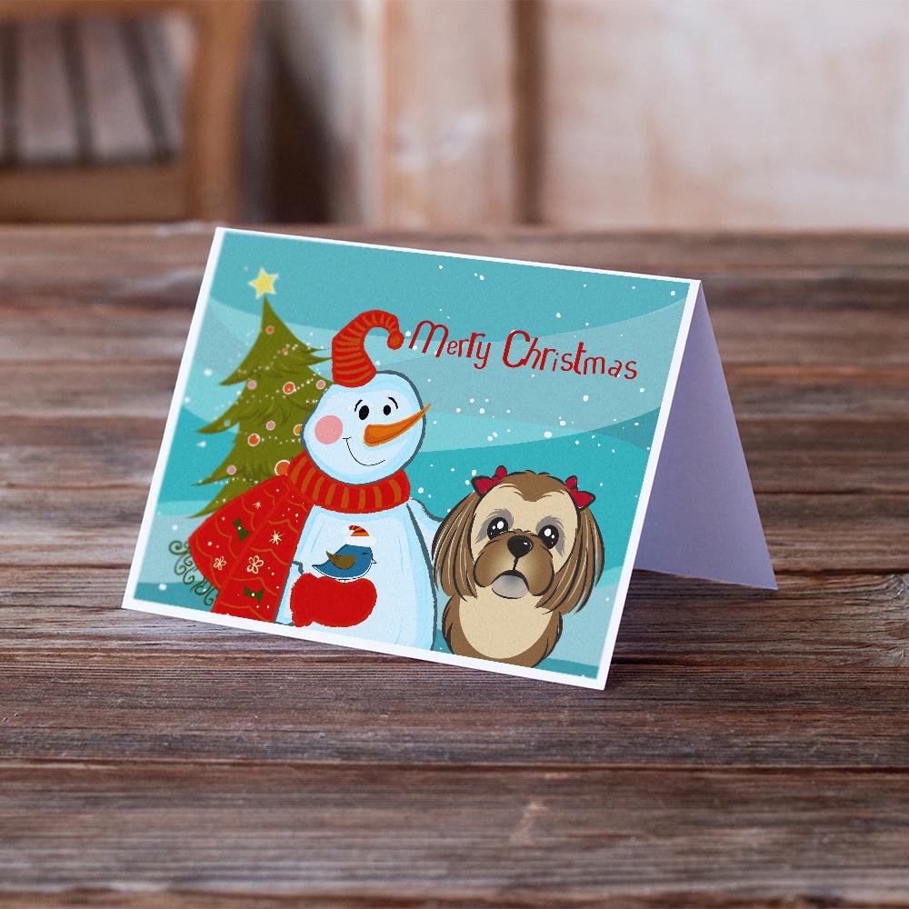 Snowman with Chocolate Brown Shih Tzu Greeting Cards Pack of 8 Blank Cards with Envelopes Whimsical A7 Size 5x7