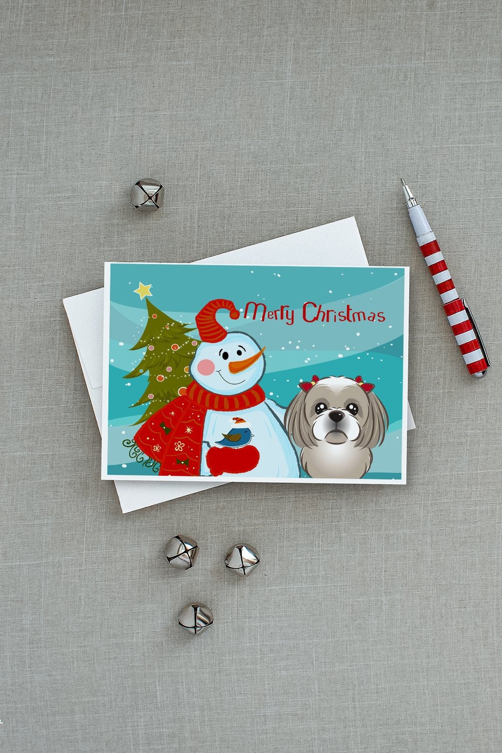 Snowman with Gray Silver Shih Tzu Greeting Cards Pack of 8 Blank Cards with Envelopes Whimsical A7 Size 5x7
