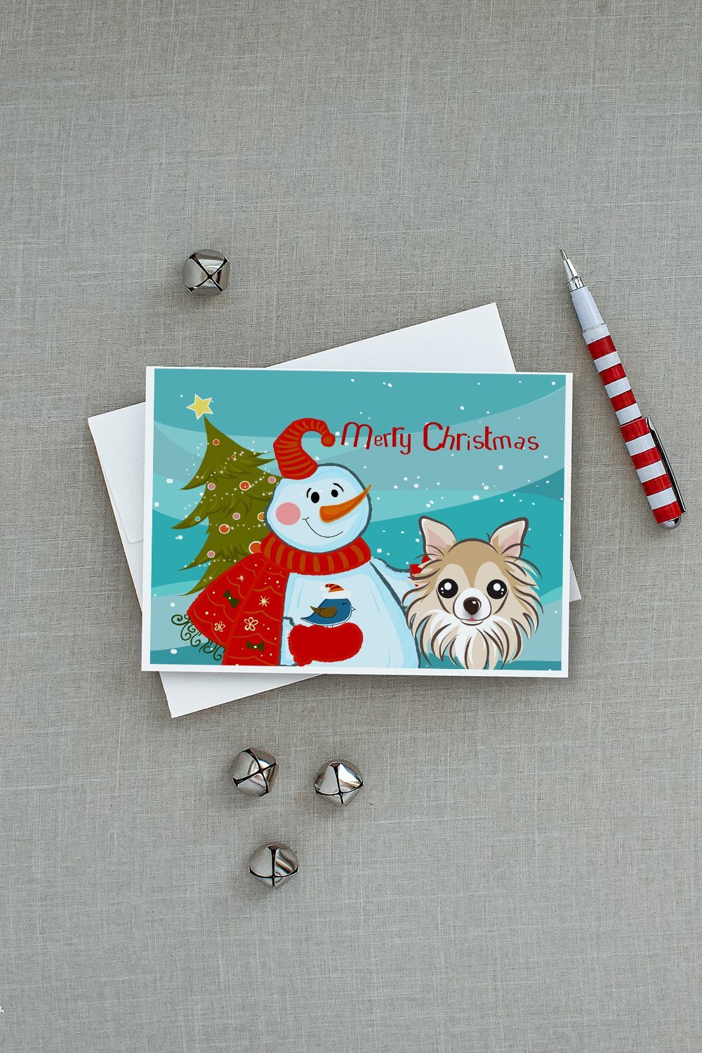 Snowman with Chihuahua Greeting Cards Pack of 8 Blank Cards with Envelopes Whimsical A7 Size 5x7
