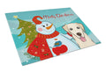 Snowman with Golden Retriever Cutting Board Tempered Glass Kitchen Cutting Surface, Heat Resistant Chopping, Non-Slip Feet, Food Prep & Serving