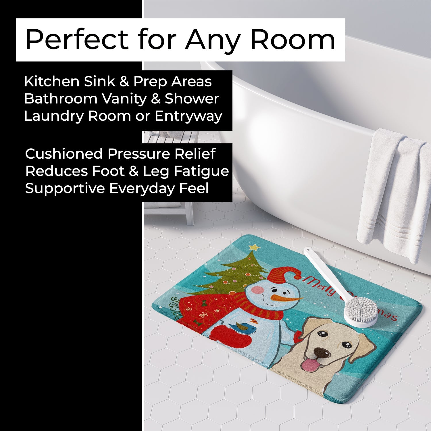 Snowman with Golden Retriever Memory Foam Kitchen Mat Machine Washable Anti-Fatigue Cushion Comfort Bath or Kitchen Rug