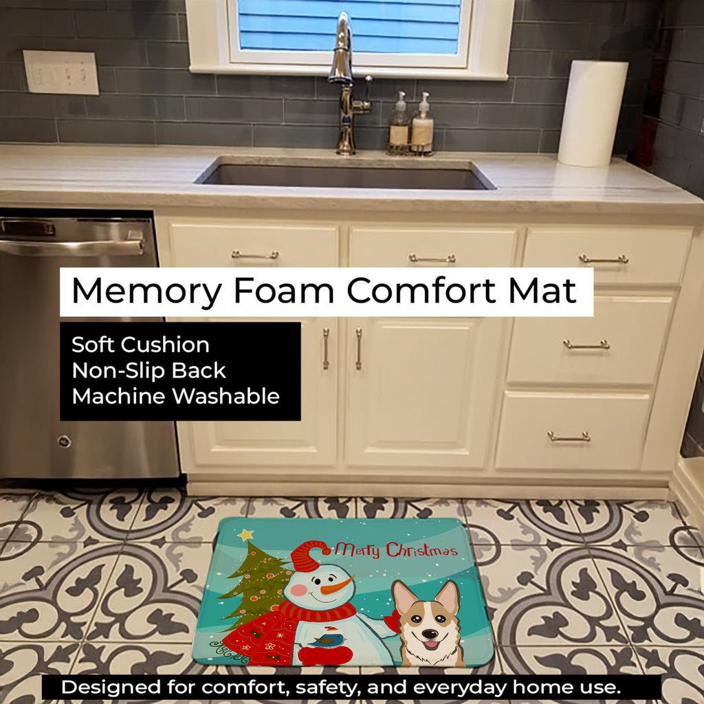 Snowman with Sable Corgi Memory Foam Kitchen Mat Machine Washable Anti-Fatigue Cushion Comfort Bath or Kitchen Rug