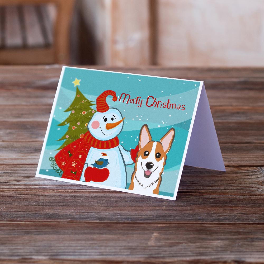 Snowman with Red Corgi Greeting Cards Pack of 8 Blank Cards with Envelopes Whimsical A7 Size 5x7