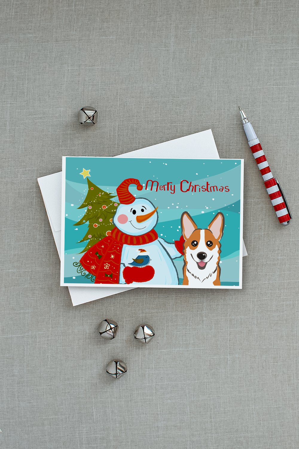 Snowman with Red Corgi Greeting Cards Pack of 8 Blank Cards with Envelopes Whimsical A7 Size 5x7